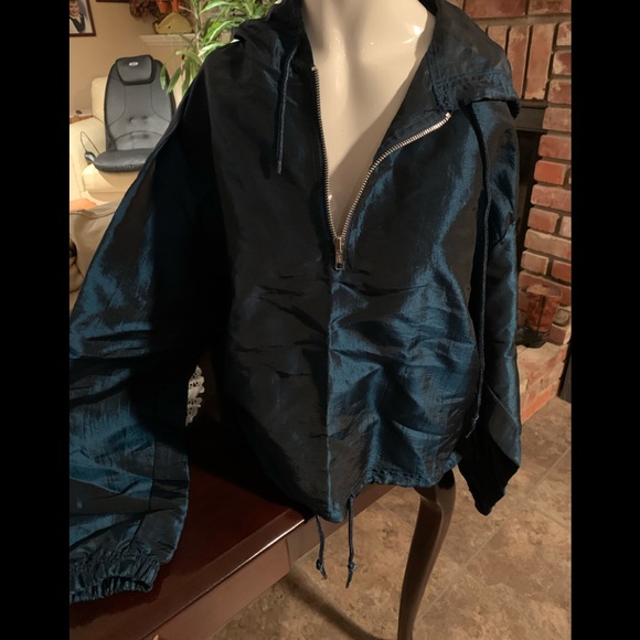 Vintage  metallic Crop teal blue windbreaker - Picture 4 of 9